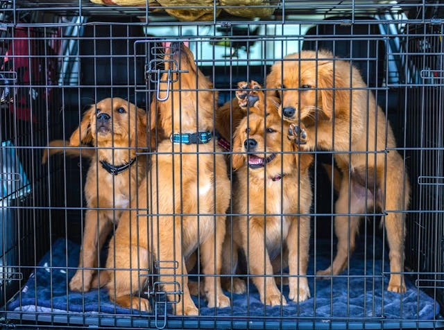 dogs in a crate